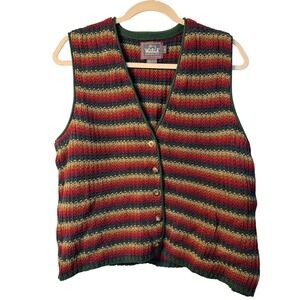 VTG Woolrich Womens Medium Multicolor Striped Cotton Knit Sweater Vest Button